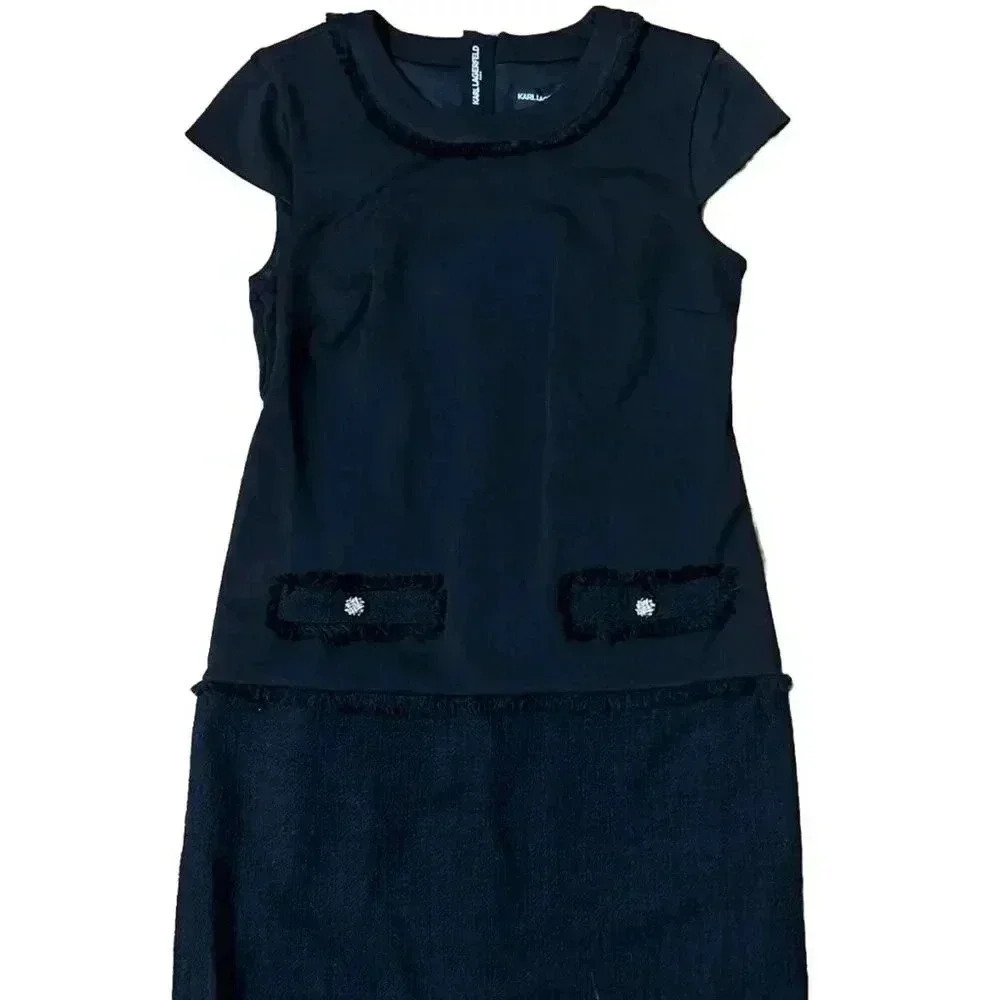 NEW Karl Lagerfeld Paris Ongoing Little Black Tweed Dress Sz 4